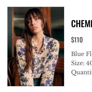 Sezane Pierro Shirt Blue Flower - Size 40